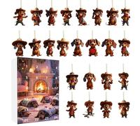 Calendrier de Noël avec teckel, 24 jours avec de jolis pendentifs en forme de chien 2025 calendrier compte à rebours de vacances - pendentif chien acrylique 2D pour enfants adultes