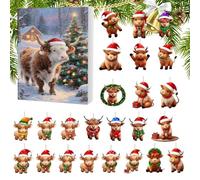 Calendrier De Noël - Calendriers De L'Avent, Calendrier De Compte À Rebours 24 Jours, 2d Acrylique Highland Cow Ornement Planner Pour Des Vacances Home Family Tree Window Porte Murale Car Vie View Mir