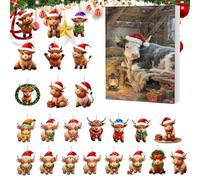 Calendrier De Noël - Calendriers De L'Avent, Calendrier De Compte À Rebours 24 Jours, 2d Acrylique Highland Cow Ornement Planner Pour Des Vacances Home Family Tree Window Porte Murale Car Vie View Mir