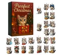Calendrier de Noël - Compte à rebours 2D en acrylique - Adorables chats - Kit de compte à rebours de 24 jours - Matériau acrylique durable - Décoration de Noël pour adultes - W