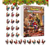 Calendrier de Noël compte à rebours - Pendentif coq en acrylique 2D, ornement de l'Avent à 24 compartiments, décoration interactive de compte à rebours pour arbre, ferme, maison, fête, décoration de