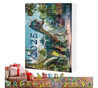 Calendrier de Noël Countdown - 26 x 18 x 3 cm Christmas Advent, Holiday Present, 2D Acrylic Alphabet Dinosaur Theme Ornament Set With 24 Boxes Decorative Holiday Stocking Stuffers For Girls Boys