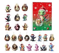 Calendrier de Noël de l'Avent, ornement de dragon, compte à rebours de 24 jours pour bébé dragon, décor acrylique 2D pour Noël, ornement de rétroviseur, décoration festive facile à utiliser pour la ma