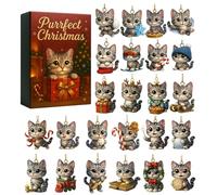 Calendrier de Noël - Décorations d'animaux de Noël 24 pièces 2025, Avent de chat acrylique 2D pour fête, poignée de porte de Noël, révision de voiture, sac à dos, décoration