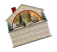 Calendrier de Noël en bois avec scène d ' hiver en forme de maison | Construction en bois, profil en forme de maison avec découpes en étoile, compte à rebours de 24 portes pour un