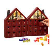 Calendrier de Noël en bois, maison de compte à rebours de Noël éclairée | 24 tiroirs numérotés à remplir de bonbons, de chocolat, de petits ou de notes manuscrites ; La construction en bois