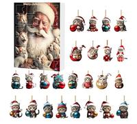 Calendrier de Noël en forme de - Ensemble de pendentifs décoratifs en acrylique 2D, 24 pièces d'arbre de porte murale, décoration de chat mignon à suspendre, guirlande d'ornement festif