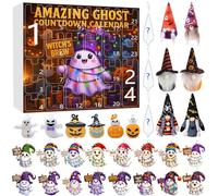 Calendrier de Noël Halloween 2D/3D Impression IA Ornements à suspendre Compte à rebours 3D Ornements de sapin de Noël avec poupées 2D/aléatoires (beige, 32 x 30 cm)