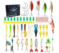 Calendrier de pêche 2025 | 11,73 pouces Calendrier de l'Avent Pêche | Acier inoxydable ABS PP Boîte d'accessoires de pêche | Appâts réalistes Cannes portables pour hommes, adolescents, papas