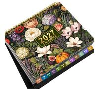 Calendrier de planification de bureau 2027, Flower Pumpkin | Reliure à double spirale avec ouverture plate à 180 degrés, onglets mensuels à couleur, affichage vertical