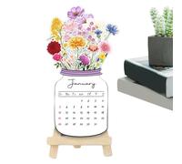 Calendrier de planification de bureau à fleurs avec base en bois | Ornements de table pour améliorer la décoration de la pièce, rappels pour bureau, bibliothèque