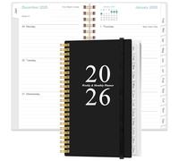 Calendrier de poche 2026 - Planificateur 2026 de janvier 2026 à décembre 2026, planificateur 2026 avec 12 onglets, reliure à double spirale, poche intérieure, 9,5 x 17,5 cm, noir