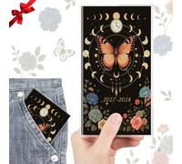 Calendrier de poche 2027-2028 pour sac à main, 2026-2027, papillon sorcier | Petit planificateur mensuel avec couverture en PVC, calendrier de poche, bloc-notes, cadeau pour amis, femmes, enseignantes