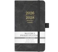 Calendrier de poche mensuel 2024-2026 - Calendrier de poche mensuel sur trois ans de janvier 2024 à décembre 2026 avec porte-stylo, 9,7 x 16 cm, 36 mois, poche intérieure et 63 pages de notes, gris