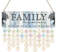 Calendrier De Rappel Familial (40.6x12.7 Cm), Calendrier D'anniversaire En Bois À Suspendre Au Mur Avec 100 Étiquettes En Bois, Cadeau D'anniversaire, Fête Des Mères