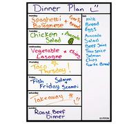 Calendrier de réfrigérateur à gribouiller avec tableau magnétique - Tableau blanc pour la planification des repas et la liste de courses - Grand tableau mémo A3. (Langue anglaise).