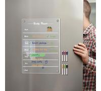 Calendrier de réfrigérateur magnétique transparent en acrylique avec stylos effaçables et magnétiques pour une planification hebdomadaire efficace et l'écriture de messages sans