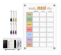 Calendrier de repas du réfrigérateur, planificateur de repas magnétique pour cuisine, planificateur de repas en acrylique, blanc, planificateur de préparation de repas hebdomadaire avec 6 couleurs