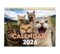 Calendrier de selfies de chat 2026, calendrier mural mensuel de selfies de chat et d'amis, calendriers de chats mignons drôles de 12 mois pour la décoration intérieure