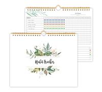 Calendrier de suivi des habitudes - 12 mois non daté - Journal, hebdomadaire et mensuel - Motif floral - Reliure à spirale avec objectifs inscriptibles - Fournitures de bureau - 20,3 x 25,4 cm