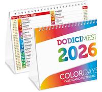 Calendrier de table 2026 coloré 21 x 15 cm | Calendrier de bureau en papier écologique | Idéal pour marquer rendez-vous et engagements | 28 façades avec mois doubles