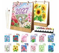 Calendrier de table 2027 à peindre par numéros - À poser - Kit de bricolage pour adultes - Avec peintures acryliques - Pinceaux - Décoration de bureau - Cadeau