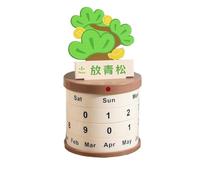 Calendrier de table rotatif avec carton en bois, calendrier perpétuel réutilisable avec pot de plantes(Banana 1)