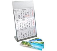 Calendrier de table Timr en acier inoxydable à poser I Motifs paysages I pour 2 ans 2026/2027 I Bloc calendrier 3 mois avec aimant I Multilingue D/GB/F I Argent mat petit I tr082