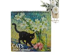 Calendrier Des Chats 2026 - Planificateur Annuel De Janvier À Décembre, Calendriers Félin Mensuel | Calendrier Mural D'œuvres D'art De, Illustrations De Chats Mignons, Organisateur Pratique