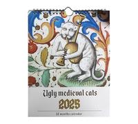 Calendrier Des Chats Médiévaux Laids 2025, Calendrier 2025 des chats médiévaux bizarres, Calendrier Mural Des Chats Médiévaux, calendrier suspendu chat 2025, cadeau pour les amoureux des chats