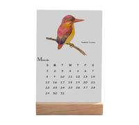 Calendrier des Oiseaux - Agenda Page Par Mois Aquarelle - Éphéméride de Bureau avec Support en Bois | Pour Organisation Et Rendez-vous