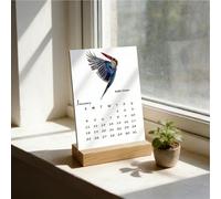 Calendrier des Oiseaux,Planificateur Mensuel Art Aquarelle,Éphéméride de Bureau avec Support en Bois - pour Organisation Rendez-vous Planification Bureau Famille Nouvel An Noël