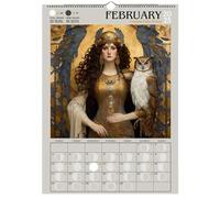 Calendrier des phases de lune de la déesse guerrière 2025, calendrier mural d'art fantastique Women Of Myth & Mag ic 2025, calendrier mensuel du nouvel an 2025, calendrier lunaire de la déesse