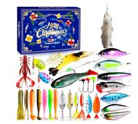 Calendrier des poissons de Noël | 24 jours à rebours de Noël BAIT CAMED EAU FRAINE | Bouloir à pêche à la ligne d'appâts portables Voir le réservoir de rivière Pond | Eau de Men