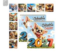 Calendrier du Chihuahua de décembre, nouveau calendrier du Chihuahua (2PCS) | Calendrier Chihuahua 2027, avec des notes et des pages de liste, format carré enroulé en spirale, illustrations Chihuahua