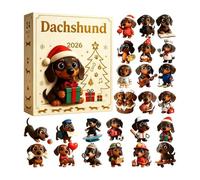 Calendrier du compte à rebour de Noël teckel, suspension en acrylique 26 cm | 24 ornements sur le thème du teckel se cachent derrière des portes numérotées, ouverts quotidiennement pour créer une jolie