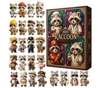 Calendrier du compte à rebours de l’Avent du raton laveur de Noël 2025 | Ensemble de décoration d’ornement animal en acrylique | Cadeau de vacances de 24 jours pour la vie à la maison, adulte