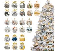 Calendrier du compte à rebours de Noël 2025 - Acrylique 26x18x3 cm | Souvenir plat 2D de bon augure avec pendentif animal éléphant de 24 jours, calendrier de compte à rebours, arbre, mur, fenêtre, che