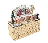 Calendrier du compte à rebours de Noël à 24 tiroirs dans une | 24 tiroirs séparés pour les friandises du compte à rebours, scène de village surélevée, présentoir en bois cohésif