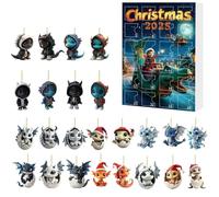 Calendrier Du Compte À Rebours De Noël Dragon 2025 | Ensemble Mignon De De L'Avent De Dinosaures De Noël | Pendentif Dragon En Acrylique 2D, Ornements Souvenirs Pour Arbre, Fenêtre, Mur (B)
