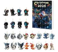 Calendrier Du Compte À Rebours De Noël Dragon 2025 | Ensemble Mignon De Jouets De L'Avent De Dinosaures De Noël | Pendentif Dragon En Acrylique 2D, Ornements Souvenirs Pour Arbre, Fenêtre, Mur (A)
