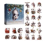 Calendrier du compte à rebours de Noël - Opossum | Ornements d'arbre en | Oeuvre de pendentif plat, cintre en corde de soie, collection d’animaux fantaisistes, accent de cheminée, affichage