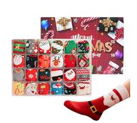 Calendrier du compte à rebours des chaussettes de Noël - Boîte de l'Avent de 24 jours avec 12 paires d'équipages d'hiver, surprise des fêtes, idée cadeau confortable, décoration saisonnière, révélatio