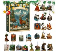 Calendrier du compte à rebours des parcs nationaux 2025,24 jours USA National Parks Ornants Coundown Countdown, avec 2D Flats Figures Toys, pour la nature Lover