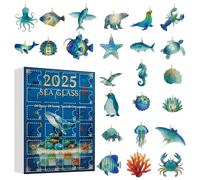 Calendrier du compte à rebours sur le thème de l’océan - Calendrier de l’Avent 2025 Ornement acrylique 2D | Créatures océaniques en verre de mer de 24 jours pour l'exposition, le développement de l'