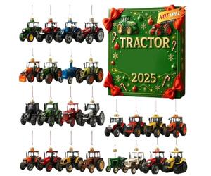 Calendrier du compte de retour - Calendrier de l' de Noël | Pendentif de Noeël en acrylique 2d, avènement de 24 jours avec ornements d'arbre de Noël du tracteur pour décoration de fête