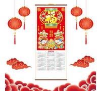 Calendrier du Nouvel An Chinois 2026 Année de Cheval Chine 福 Défilement Mural Calendriers 金童玉女 Suspendu Calendrier Chinois Familial Décoration Intérieure pour Journalier Planificateur Home Office