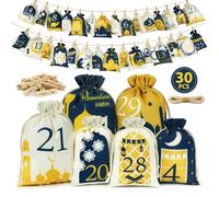Calendrier du Ramadan 2026,30 calendriers du Ramadan pour remplissage en tissu,2 tailles de sacs de calendrier de l'Avent Ramazan pour enfants, décoration du Ramadan, calendrier vide de l'Aïd Moubarak