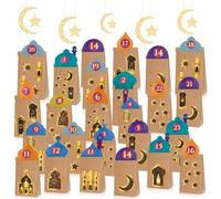 Calendrier du Ramadan à remplir, 30 sacs cadeaux avec toit, 1 à 30 autocollants numériques et autocollants Ramadan, calendrier islam Aïd Mubarak, sacs cadeaux DIY