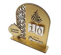 Calendrier du Ramadan en Acrylique, Compte à Rebours 2026, Or | Décor de Table Autoportant, Style Moyen-oriental, pour Maison et Bureau, Cartes Numérotées